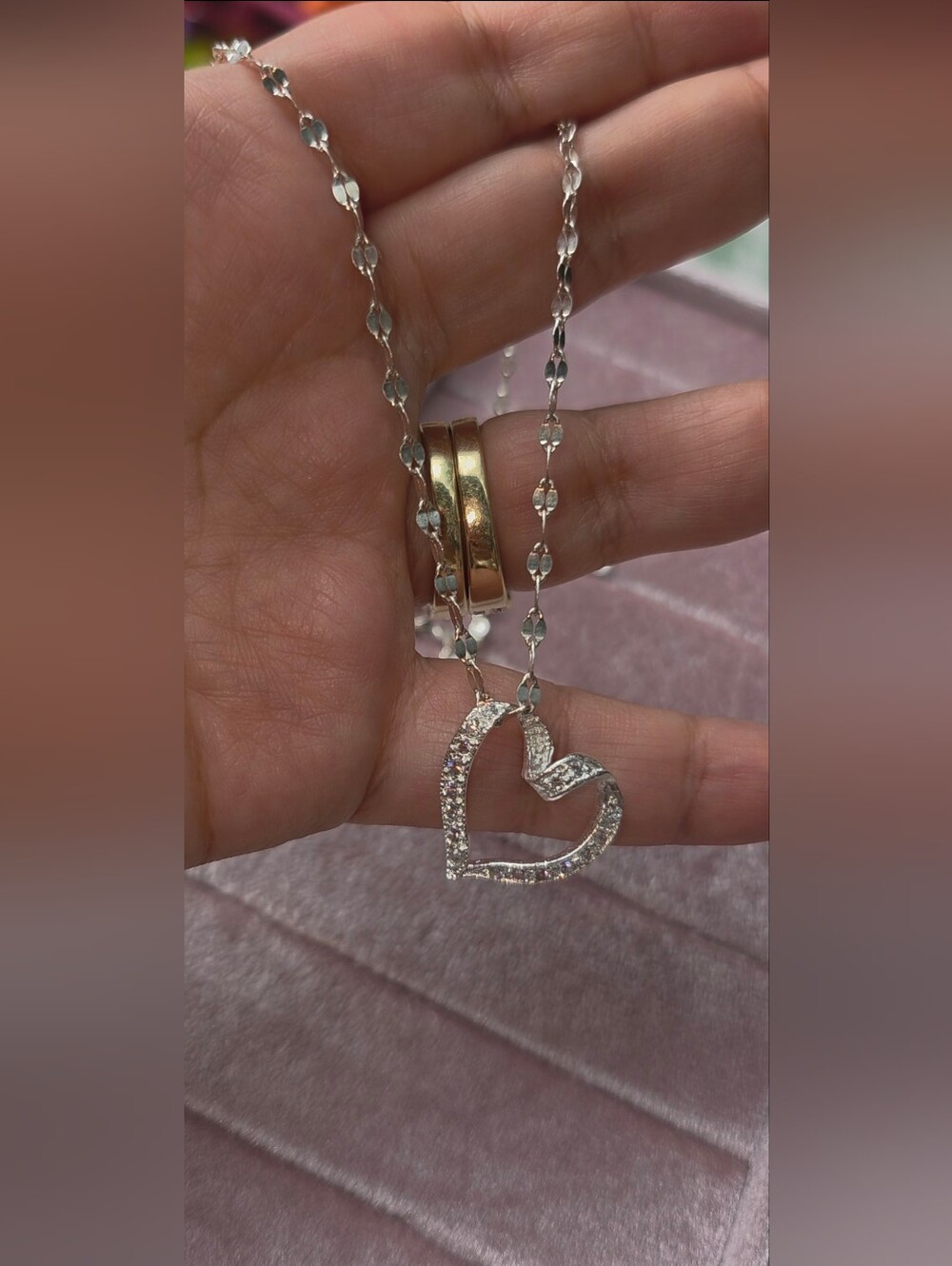 Sterling Silver925 Heart Pendant Necklace with Cubic Zirconia